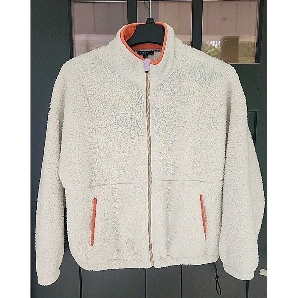 Zelos Sherpa Full Zip Jacket, Size M, Ivory, Super Soft‎ & Cozy Comfy